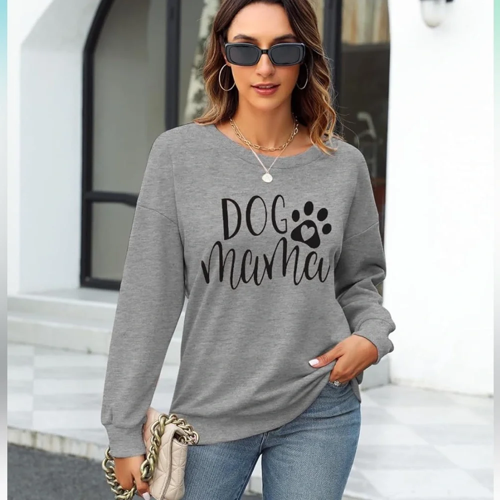 Dog Mom Sweatshirt Women Dog Mama Cute Dog Paw graphic Dog Lover Pullover - Picture 2 of 9